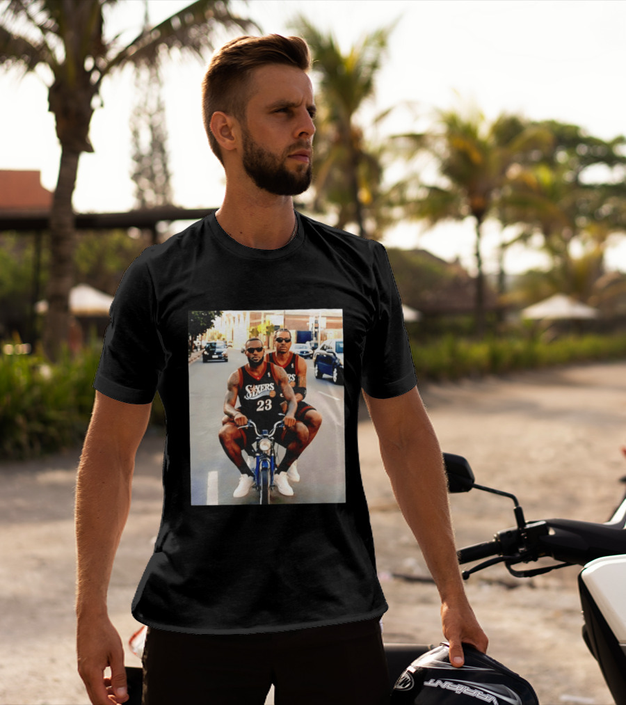 Philly Sixers LeBron James Allen Iverson Motorbike Meme T-Shirt