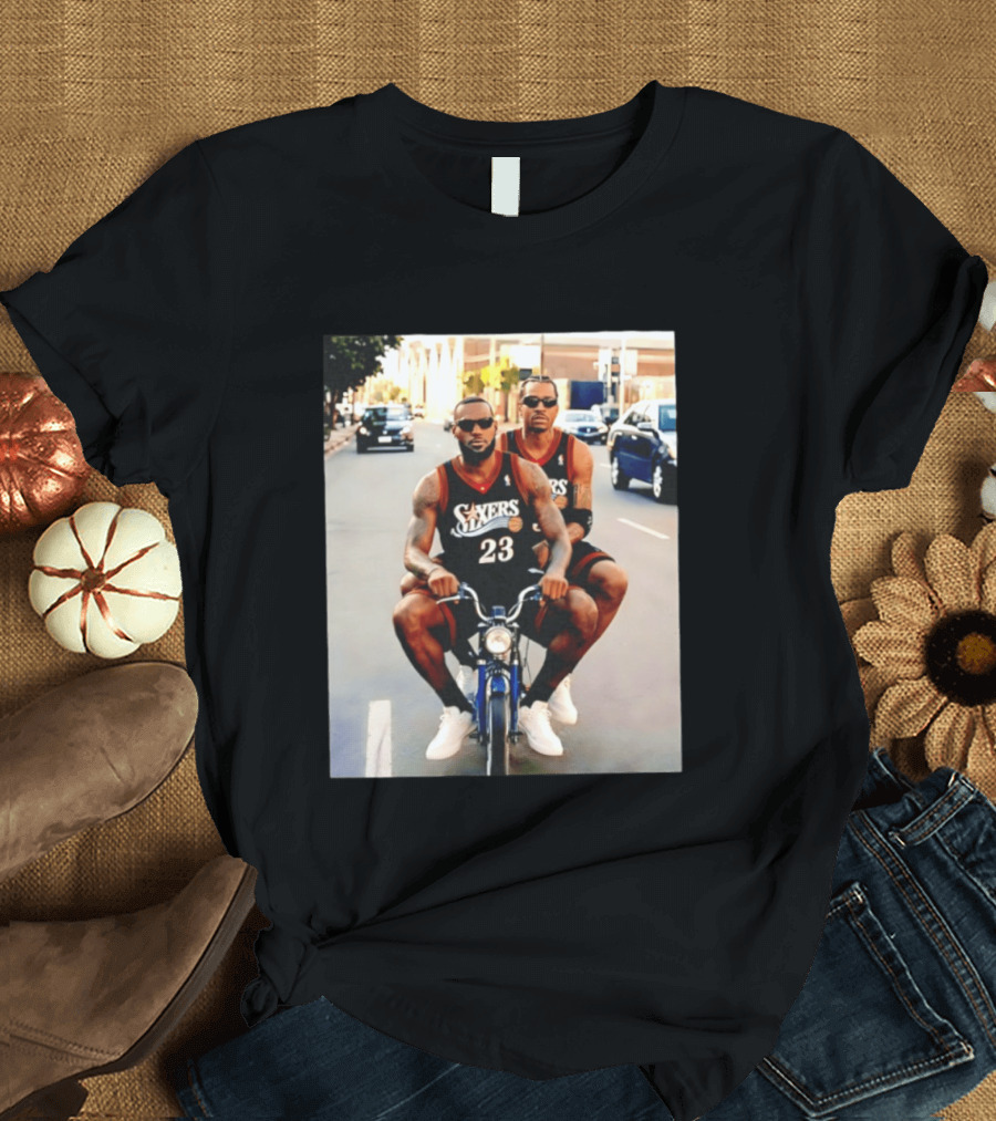 Philly Sixers LeBron James Allen Iverson Motorbike Meme T-Shirt