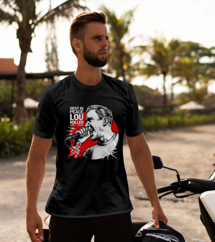Rest In Peace Lou Koller 1967 2026 HxC Microphone Art Red And White T-Shirt