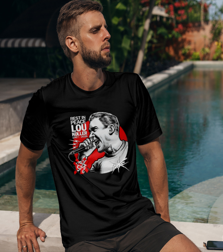 Rest In Peace Lou Koller 1967 2026 HxC Microphone Art Red And White T-Shirt