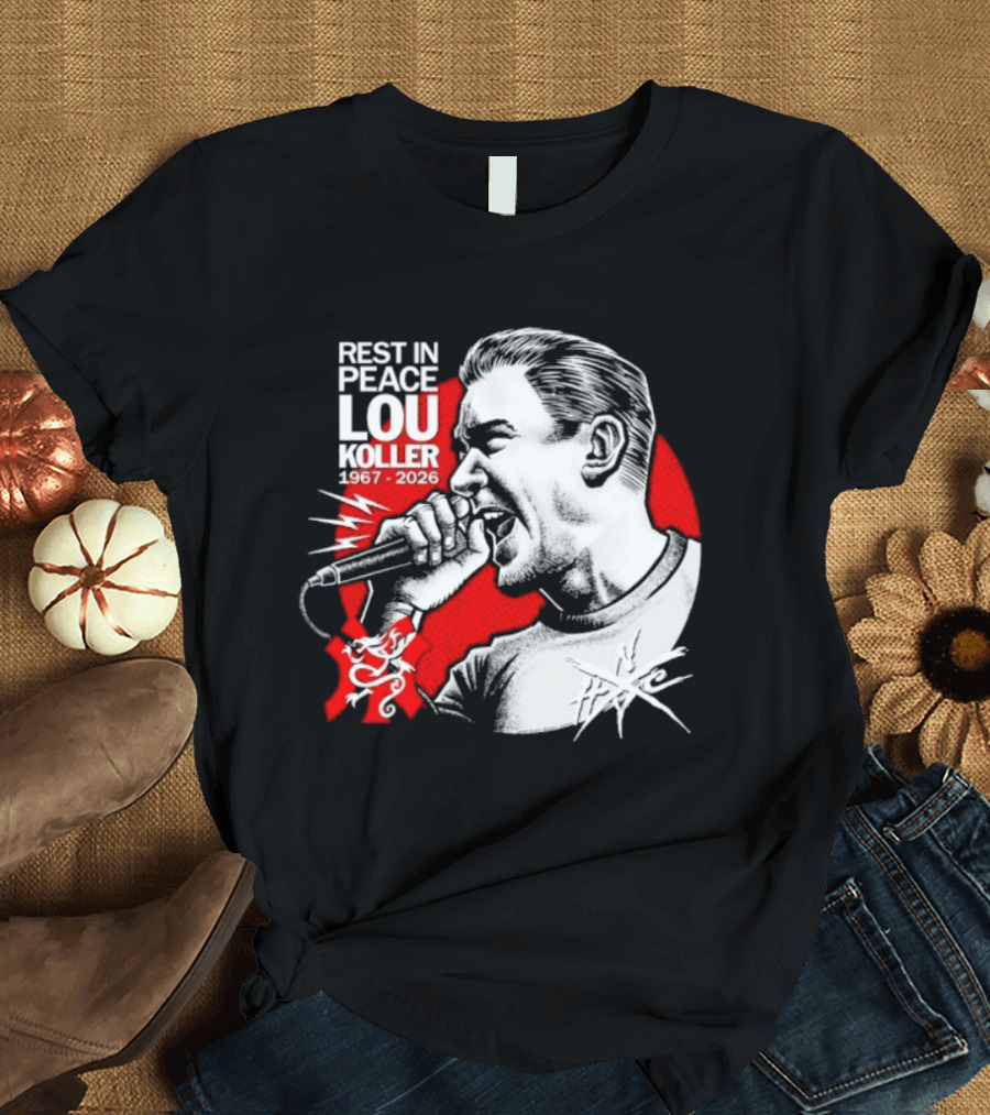 Rest In Peace Lou Koller 1967 2026 HxC Microphone Art Red And White T-Shirt