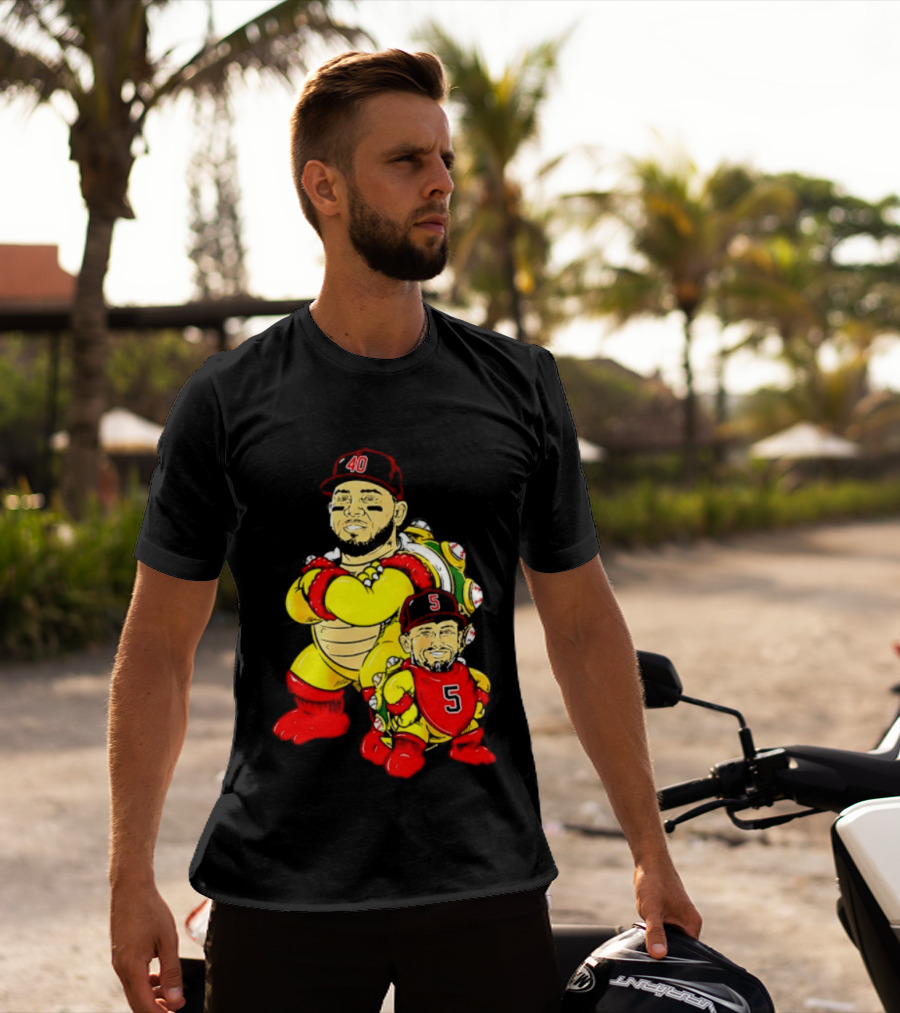 St Louis Cardinals Yadier Molina Albert Pujols Bowser Caricature 40 5 Red Cap T-Shirt