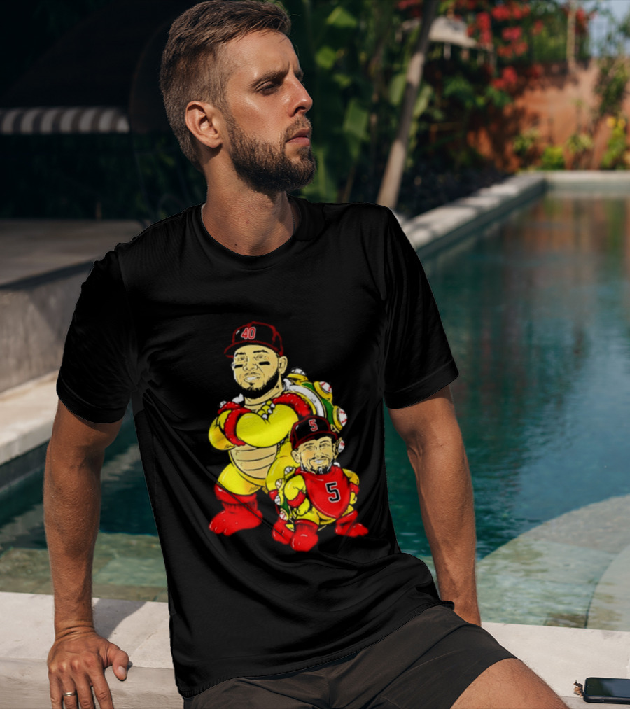 St Louis Cardinals Yadier Molina Albert Pujols Bowser Caricature 40 5 Red Cap T-Shirt