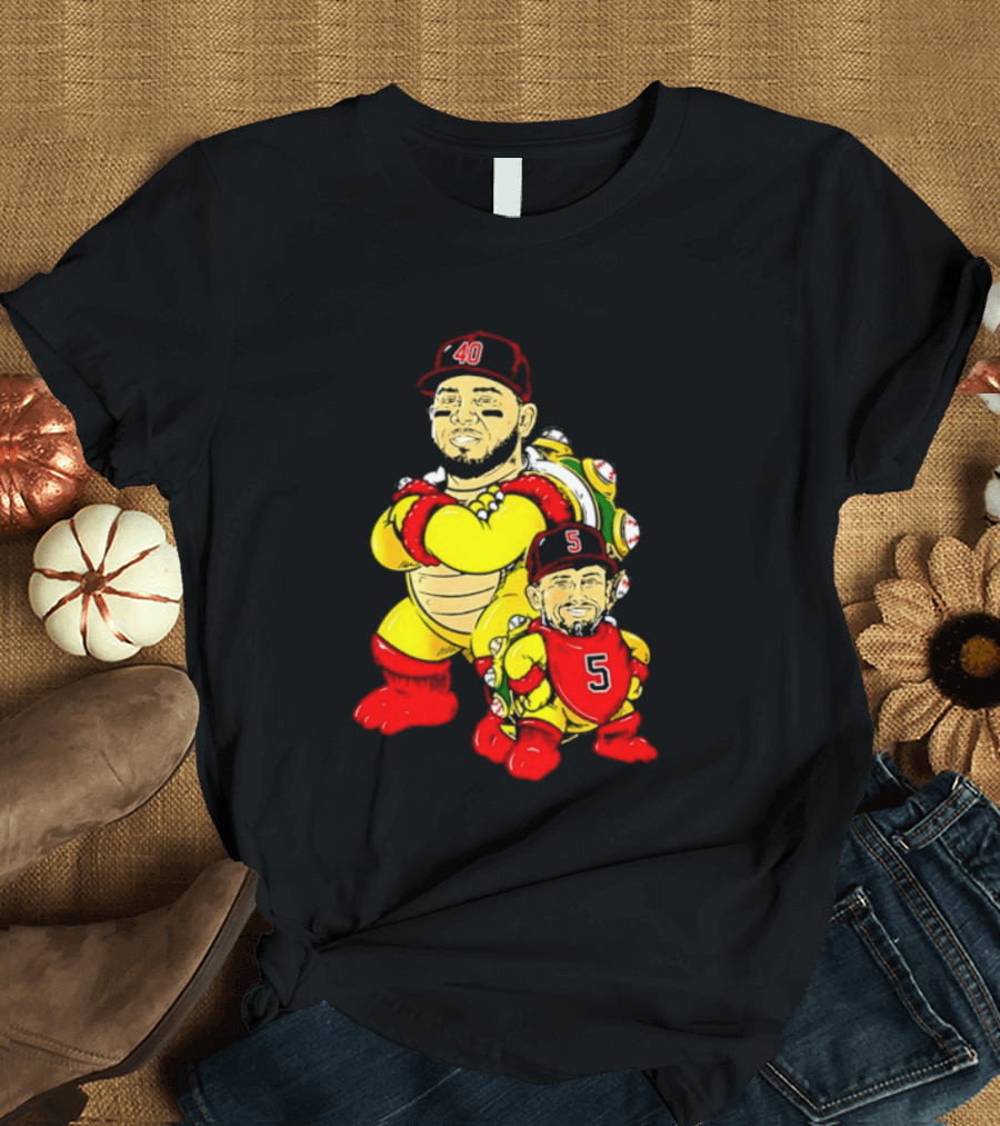St Louis Cardinals Yadier Molina Albert Pujols Bowser Caricature 40 5 Red Cap T-Shirt