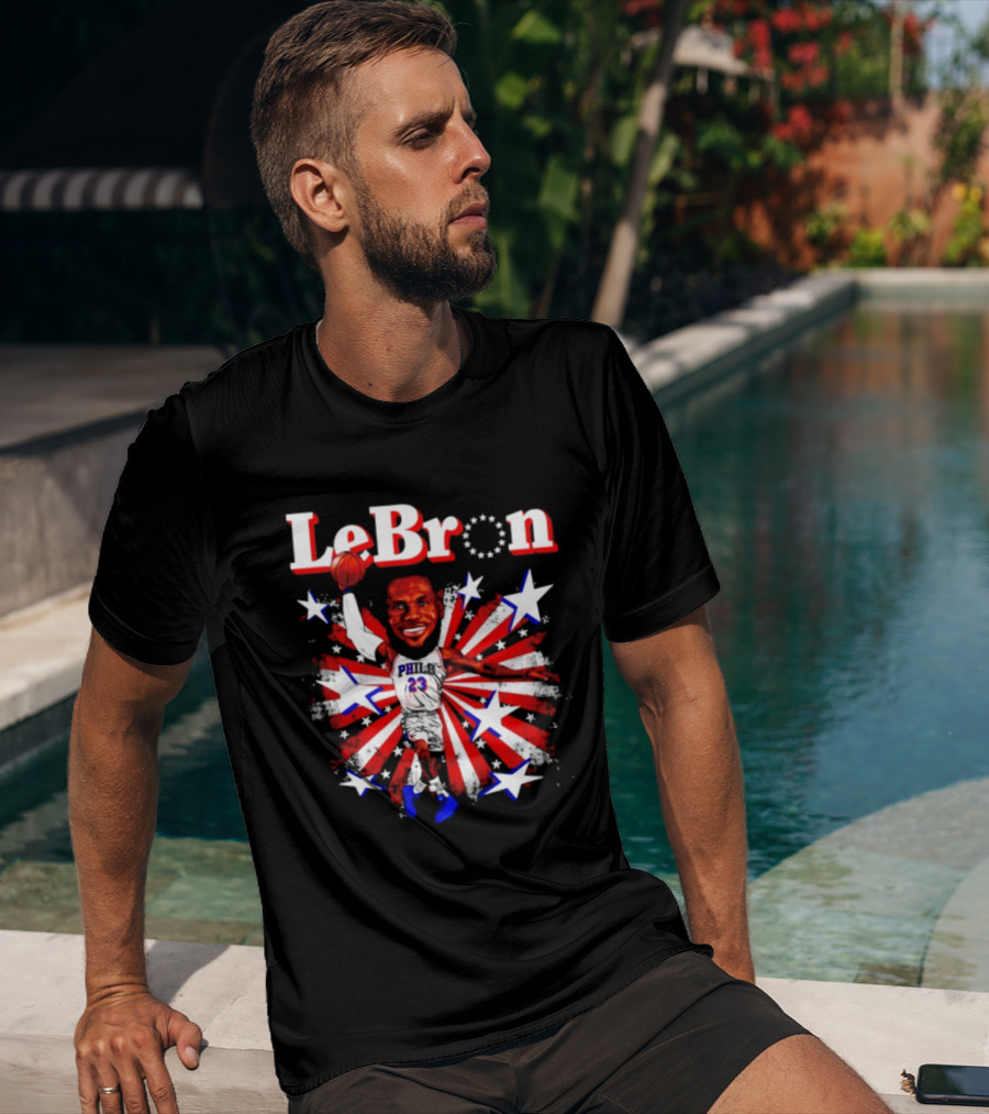LeBron Stars PH 23 Basketball Caricature 76ers Red White Blue T-Shirt