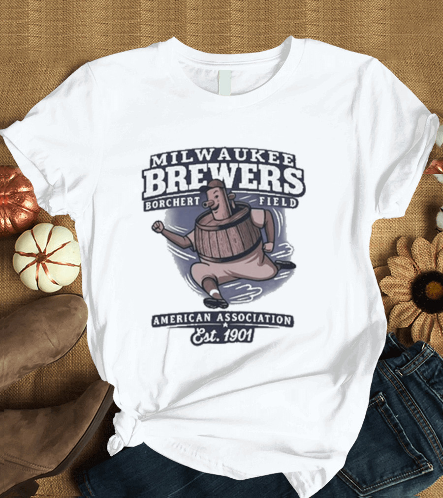 Milwaukee Brewers Borchert Field Running Barrelman American Association 1944 Team T-Shirt