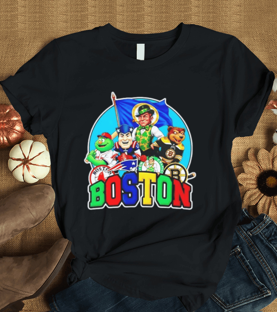 Boston Red Sox Patriots Celtics Bruins Mascots Characters T-Shirt