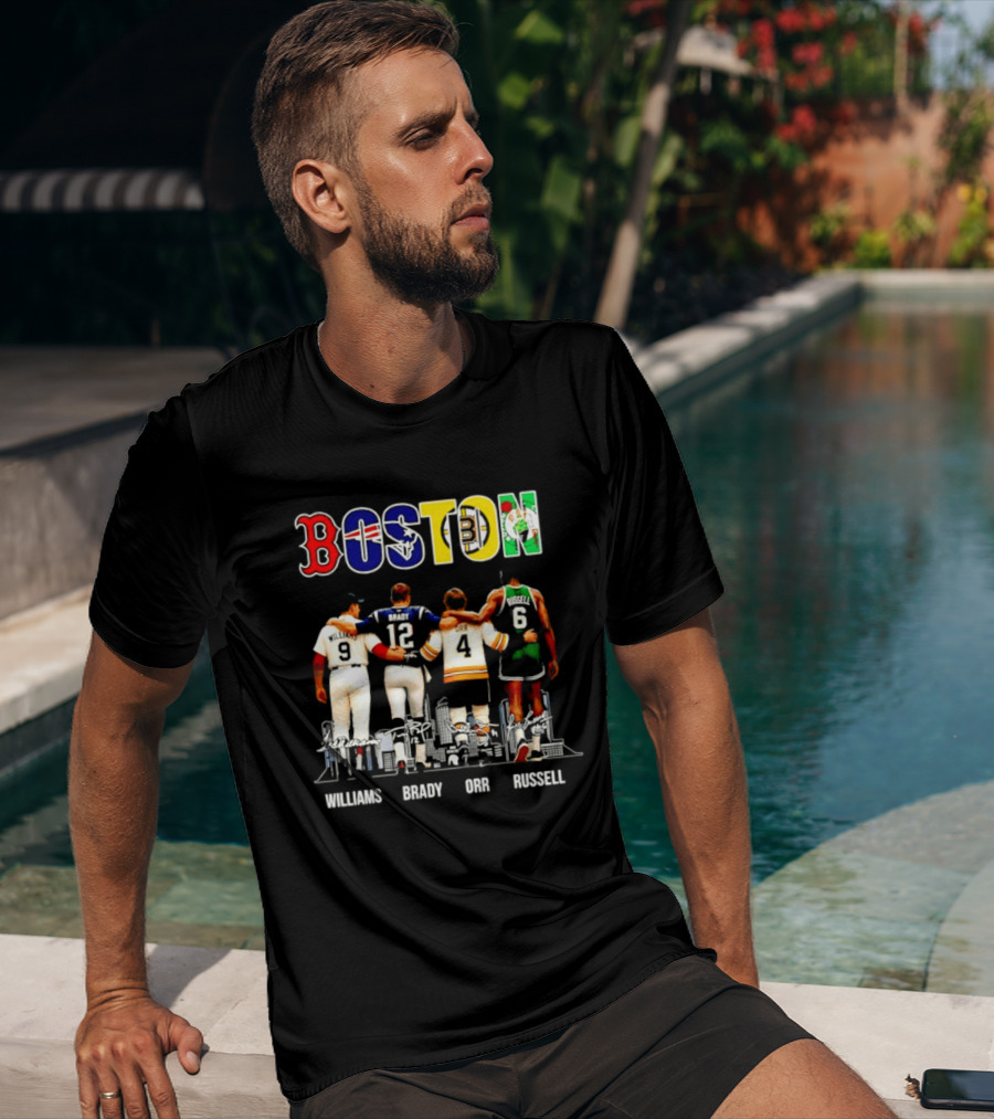 Boston Red Sox Patriots Bruins Celtics Williams Brady Orr Russell T-Shirt