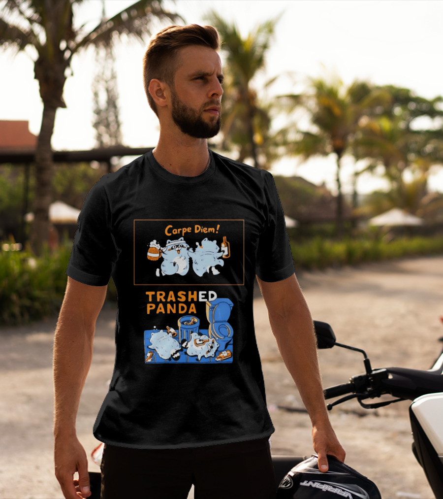 Carpe Diem Trashed Panda Raccoon Beer And Toilet Humor T-Shirt