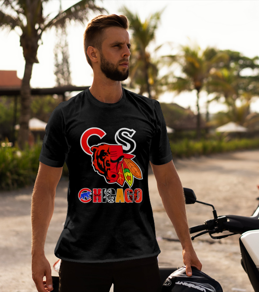 Chicago Bears Bulls Blackhawks Cubs White Sox Sports Team Collage T-Shirt