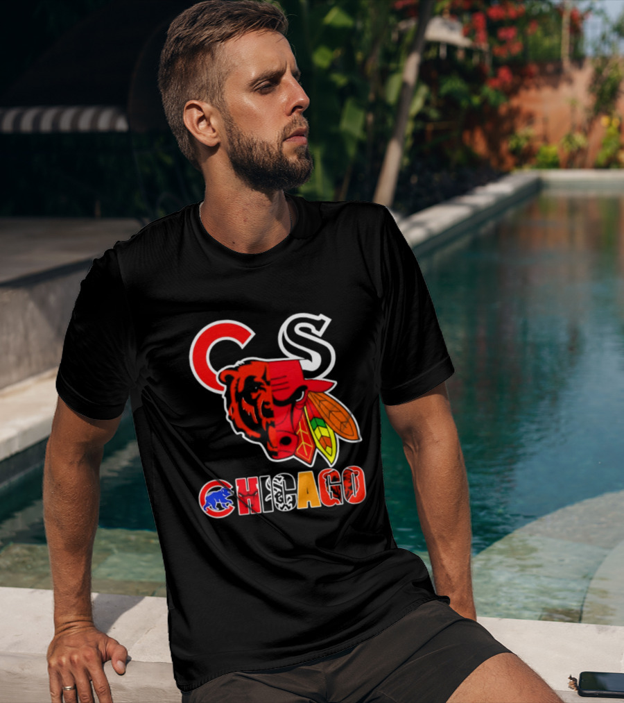 Chicago Bears Bulls Blackhawks Cubs White Sox Sports Team Collage T-Shirt