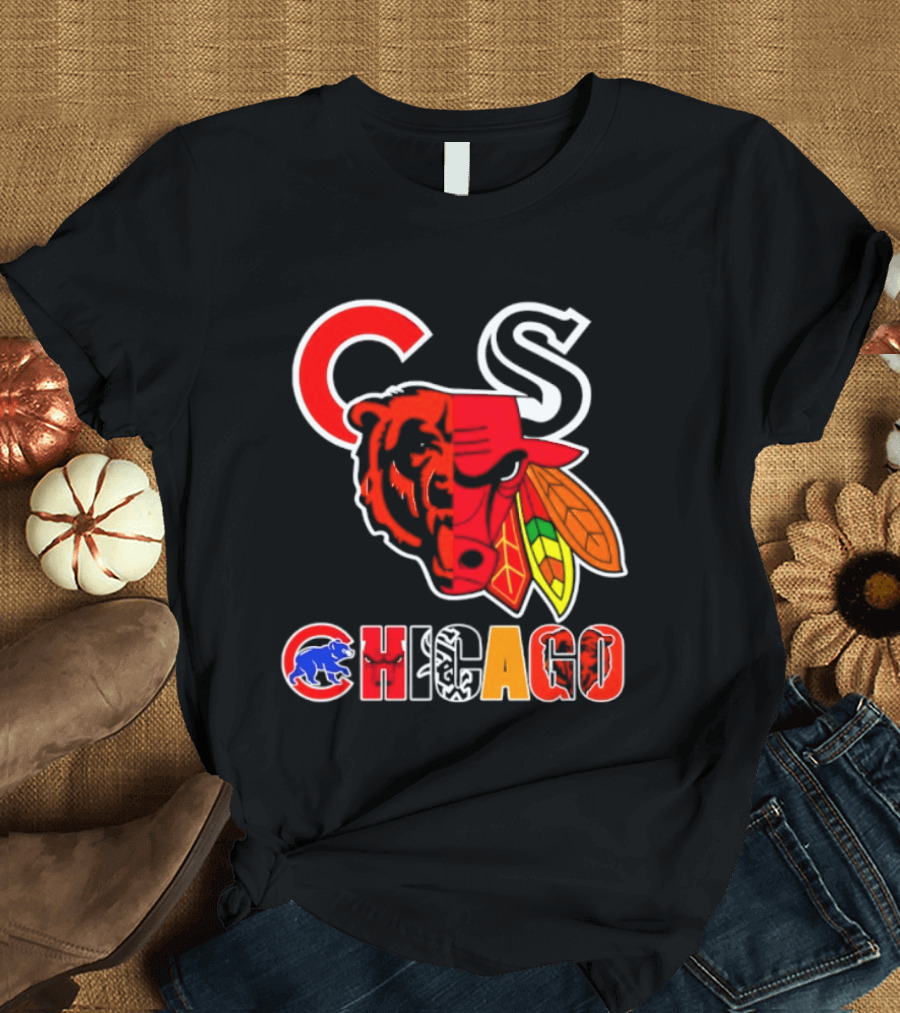 Chicago Bears Bulls Blackhawks Cubs White Sox Sports Team Collage T-Shirt