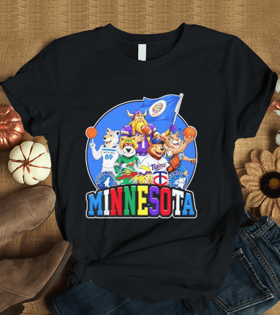 Minnesota Vikings Timberwolves Wild Twins Lynx Mascots And Logos Collection T-Shirt