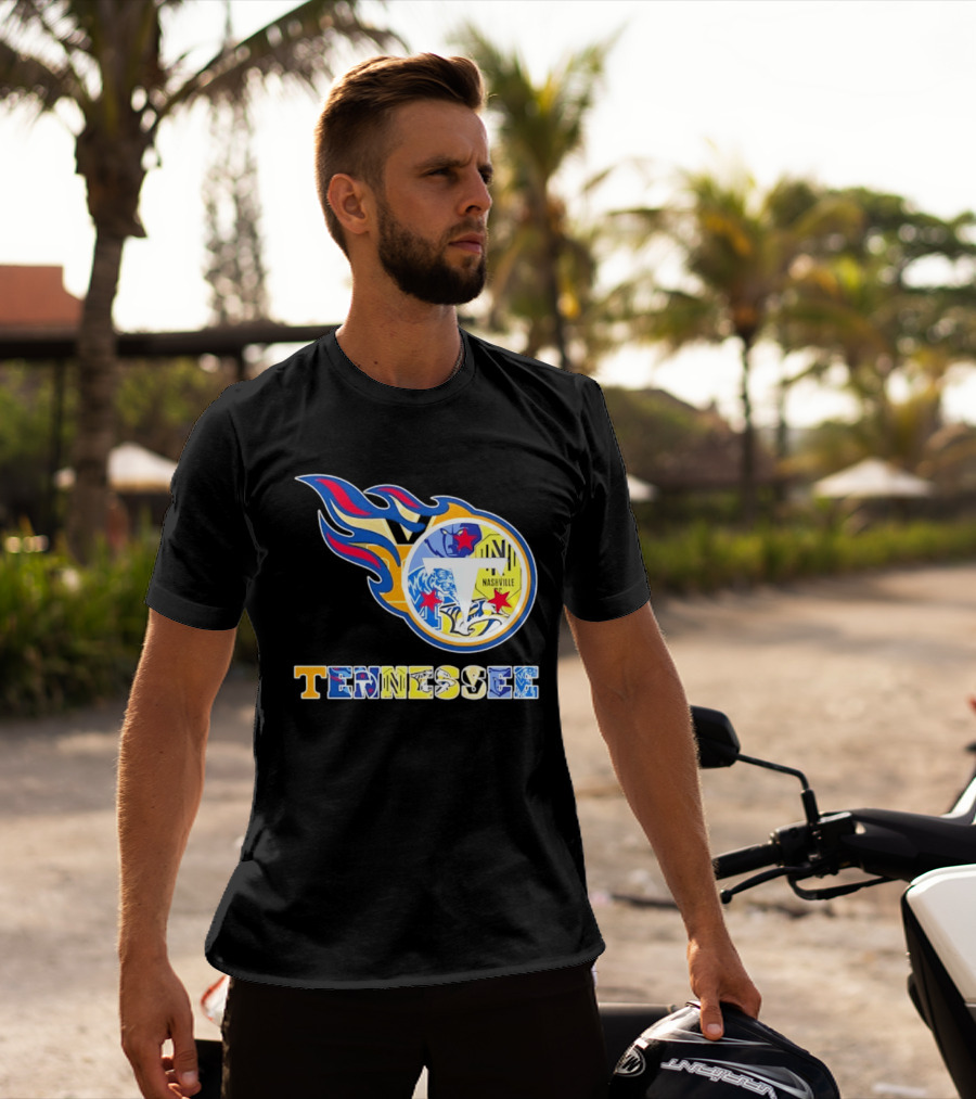 Tennessee Titans Nashville Predators Memphis Grizzlies Nashville SC Logos Mashup T-Shirt