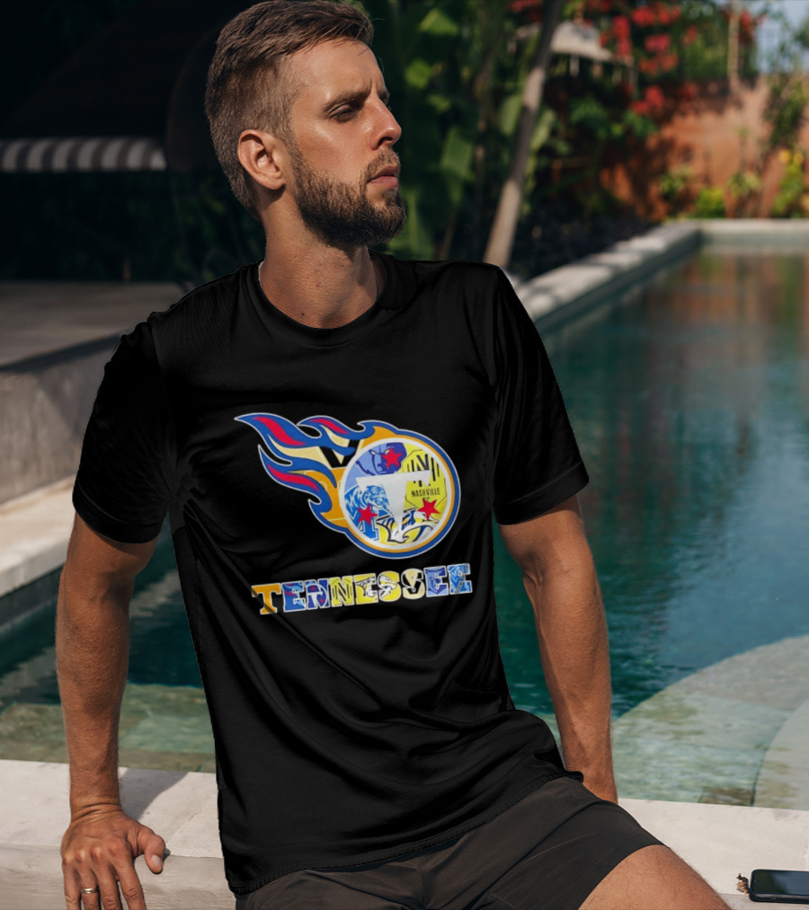 Tennessee Titans Nashville Predators Memphis Grizzlies Nashville SC Logos Mashup T-Shirt