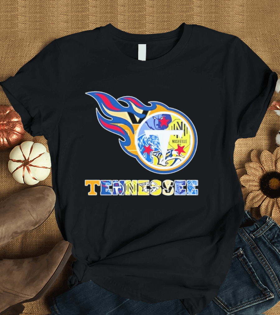Tennessee Titans Nashville Predators Memphis Grizzlies Nashville SC Logos Mashup T-Shirt
