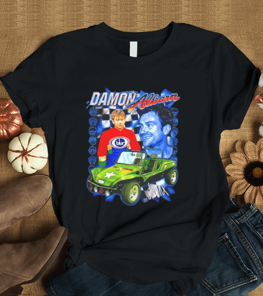 Damon Albarn Blur Gorillaz Geep Britpop Star Damon Albarn Imagery Checkerboard T-Shirt