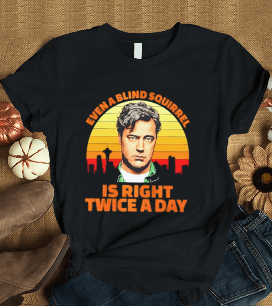 Even A Blind Squirrel Is Right Twice A Day Retro Seattle Skyline T-Shirt