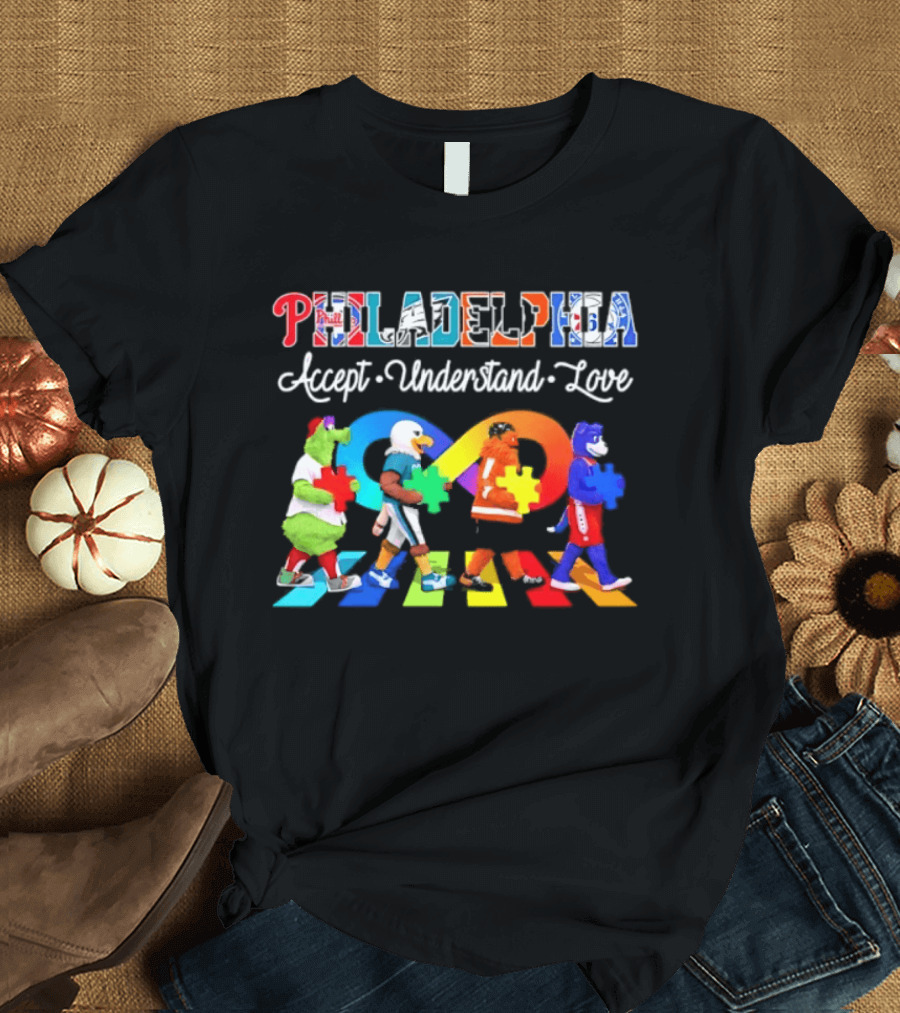 Philadelphia Mascots Accept Understand Love Puzzle Parade T-Shirt