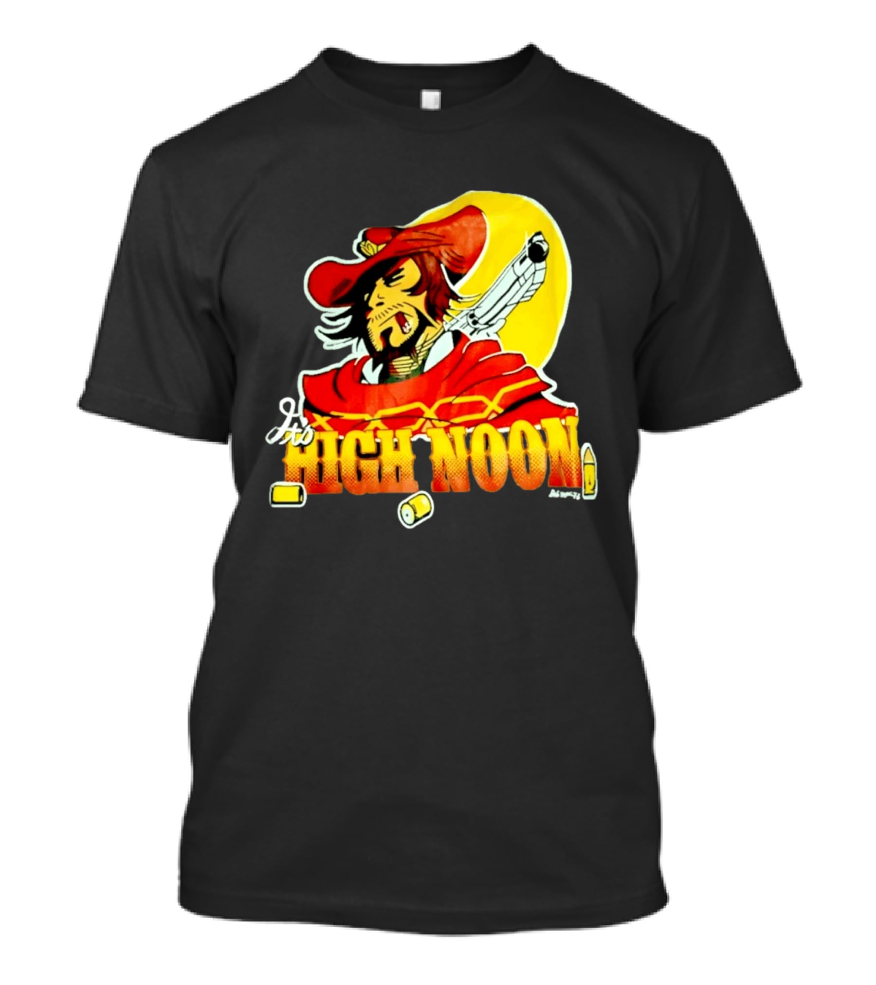 It's High Noon Cowboy With Red Cape And Pistol In Front Of Yellow Sun T-Shirt