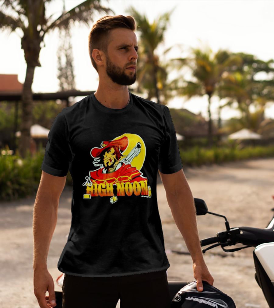 It's High Noon Cowboy With Red Cape And Pistol In Front Of Yellow Sun T-Shirt
