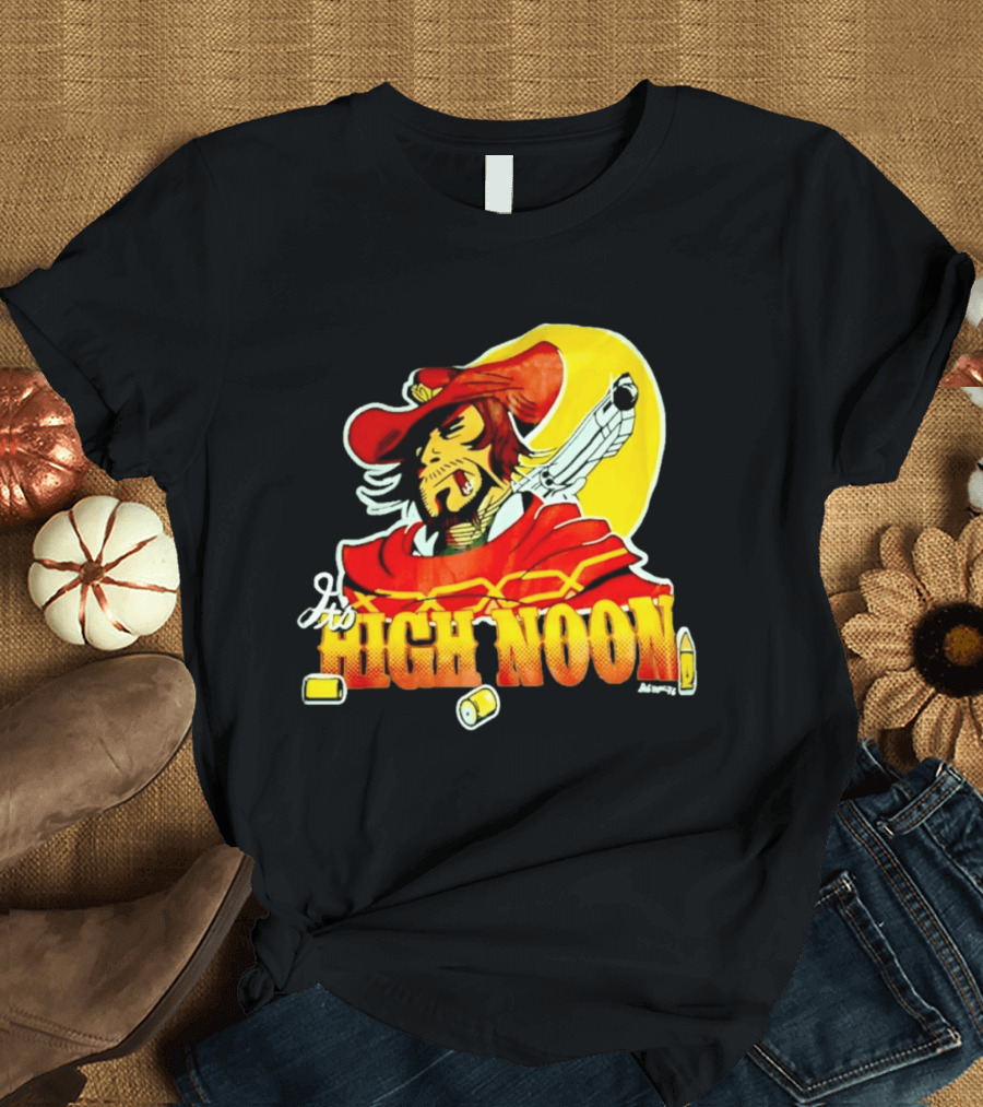 It's High Noon Cowboy With Red Cape And Pistol In Front Of Yellow Sun T-Shirt