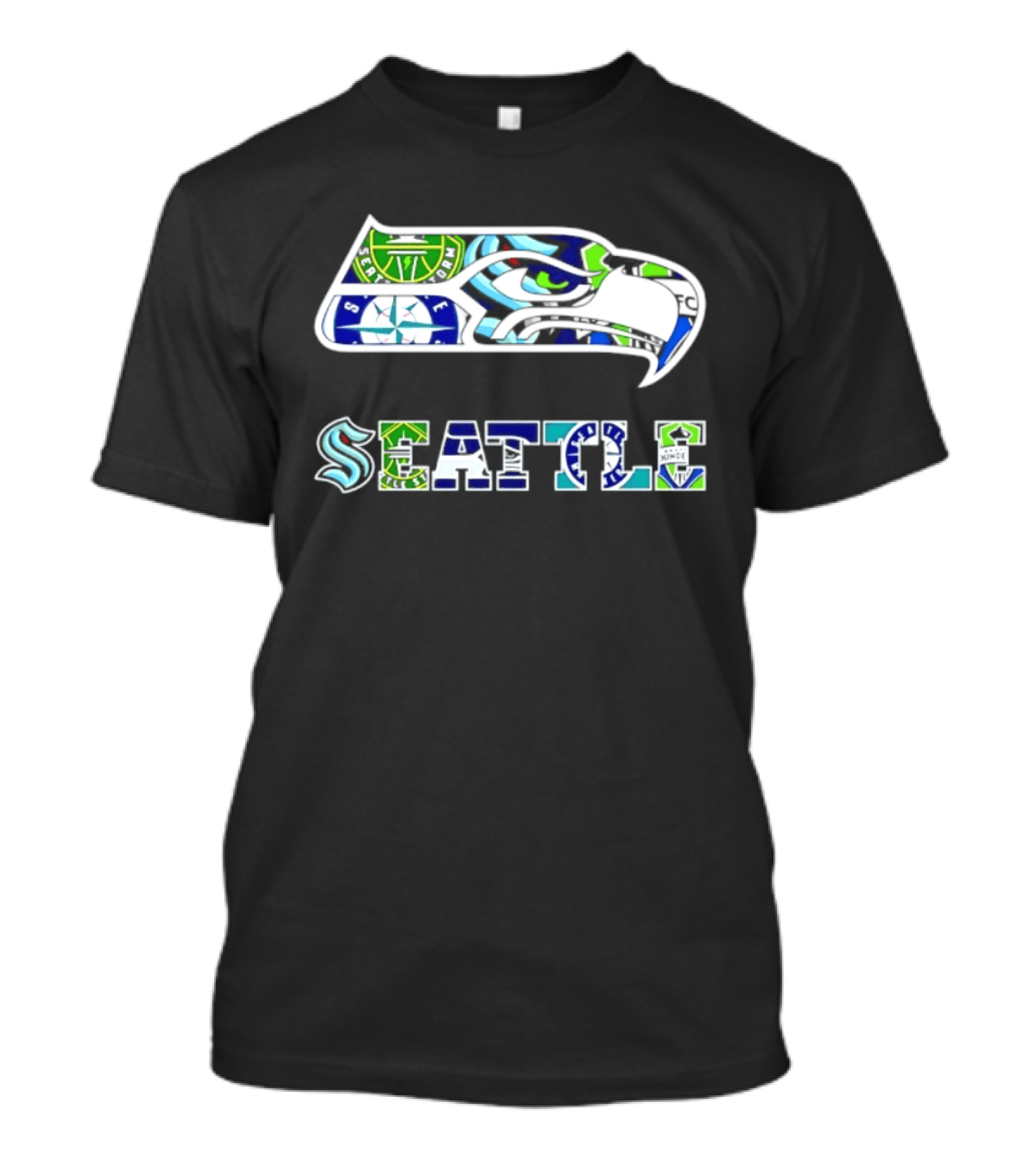 Seattle Seahawks Mariners Kraken Sounders Collage T-Shirt