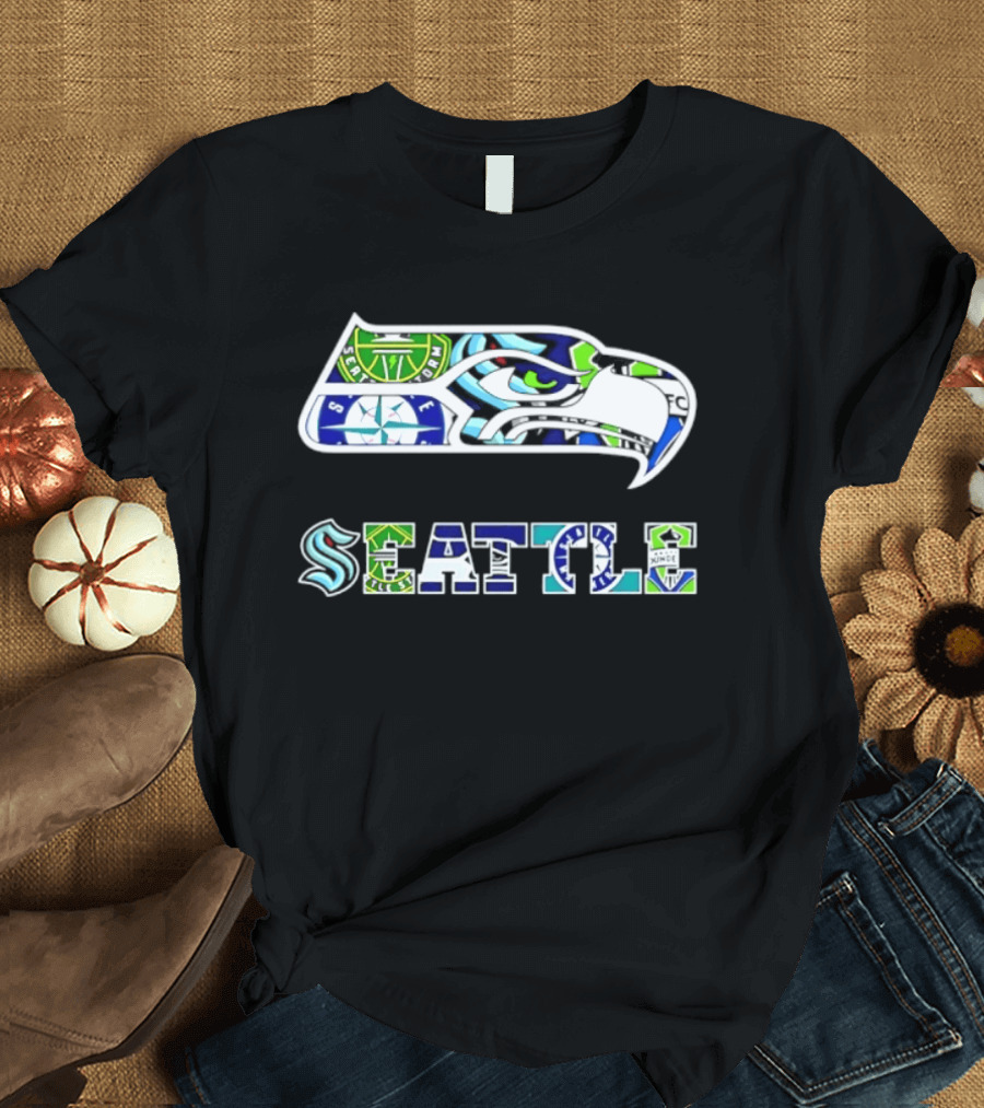 Seattle Seahawks Mariners Kraken Sounders Collage T-Shirt