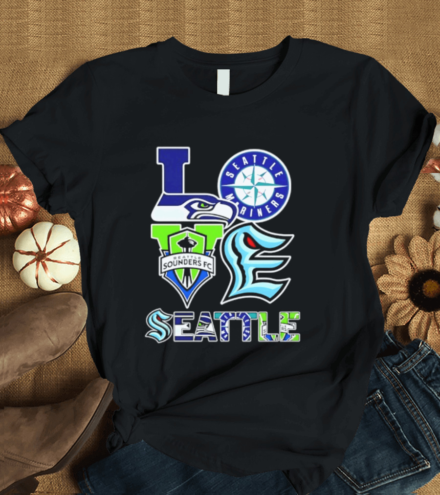 Love Seattle Seahawks Mariners Sounders FC Kraken T-Shirt