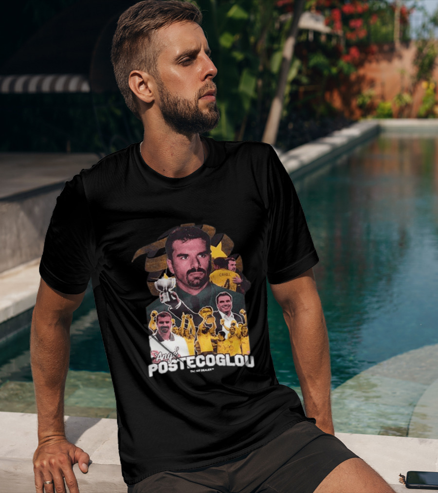 Ange Postecoglou Celebratory Moments With Trophy And Team T-Shirt