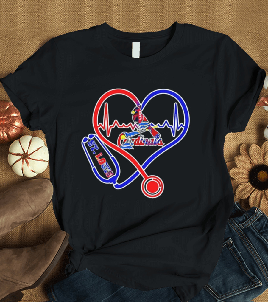 St Louis Cardinals Heartbeat Stethoscope Fan Pride T-Shirt