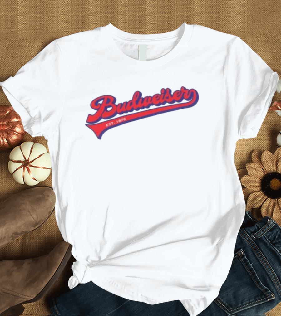 Budweiser Baseball Script Logo Retro Style Beer Shop T-Shirt