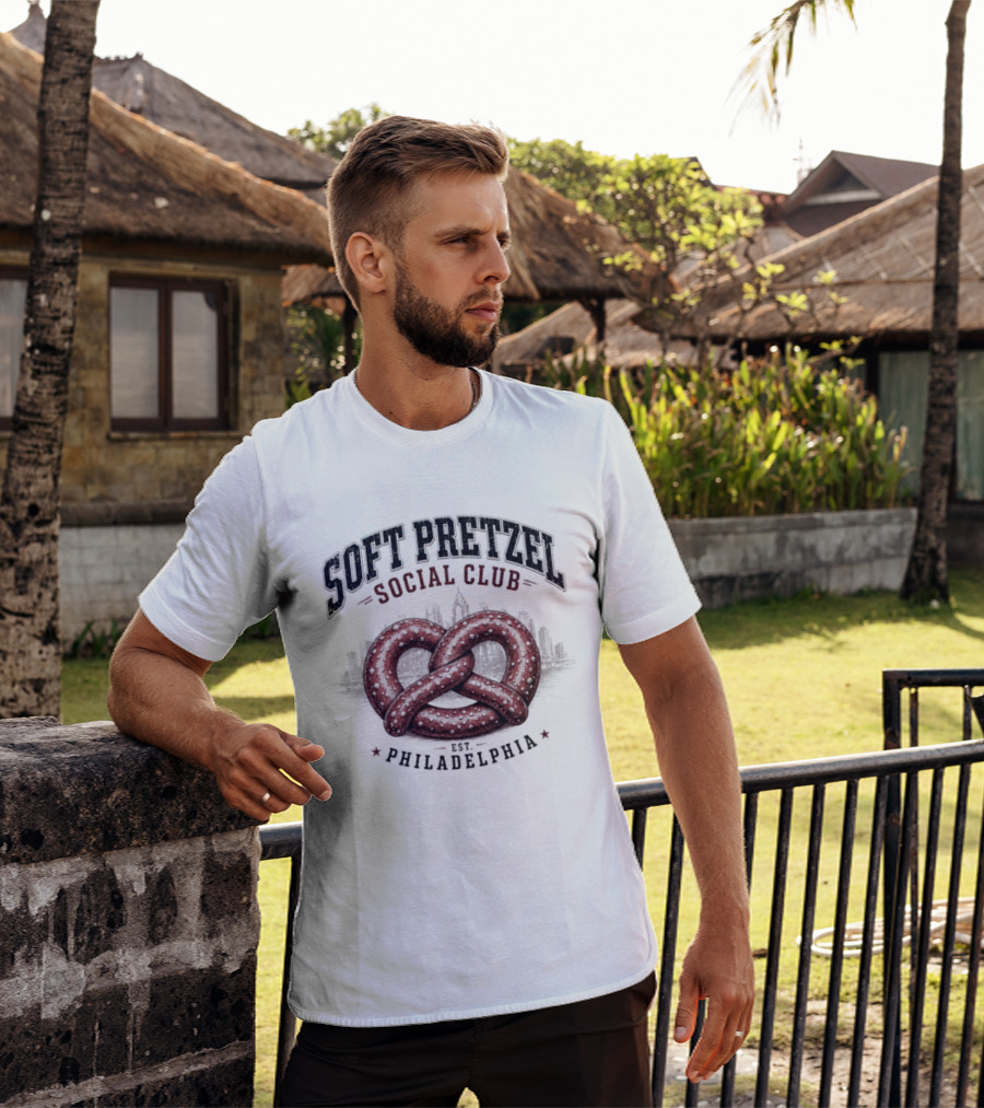 Soft Pretzel Social Club Philadelphia Skyline Est. Philadelphia T-Shirt