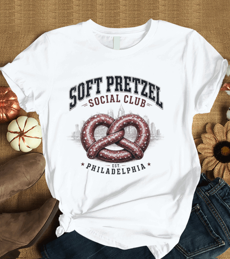 Soft Pretzel Social Club Philadelphia Skyline Est. Philadelphia T-Shirt
