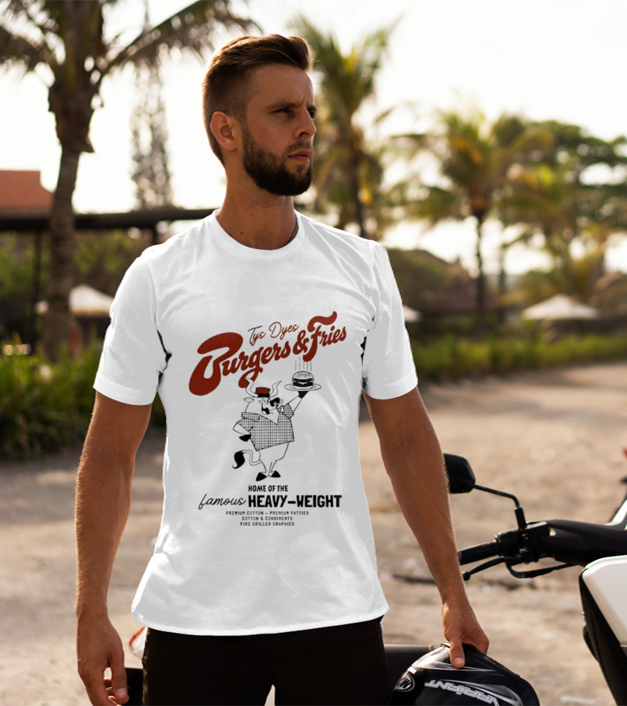 Tys Dyes Burgers And Fries Home Of The Famous Heavy Weight Premium Cotton Vintage Checkerboard Funk Grilled Goodness T-Shirt