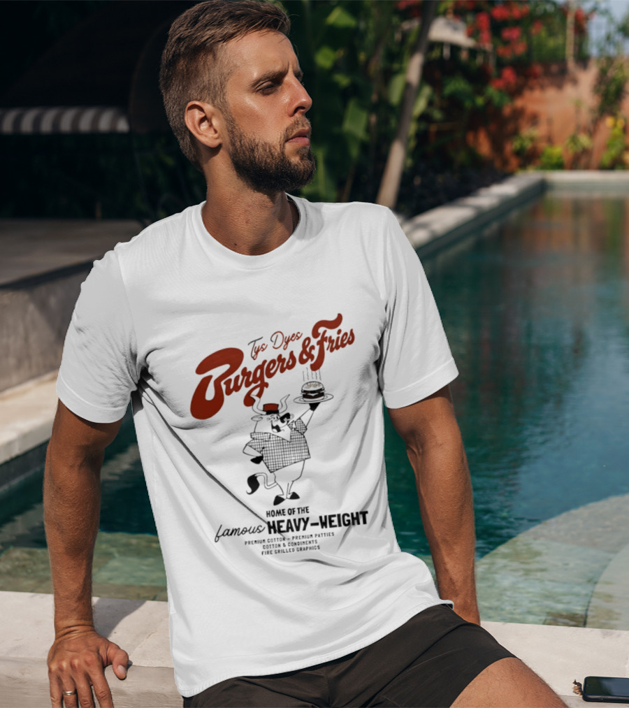 Tys Dyes Burgers And Fries Home Of The Famous Heavy Weight Premium Cotton Vintage Checkerboard Funk Grilled Goodness T-Shirt