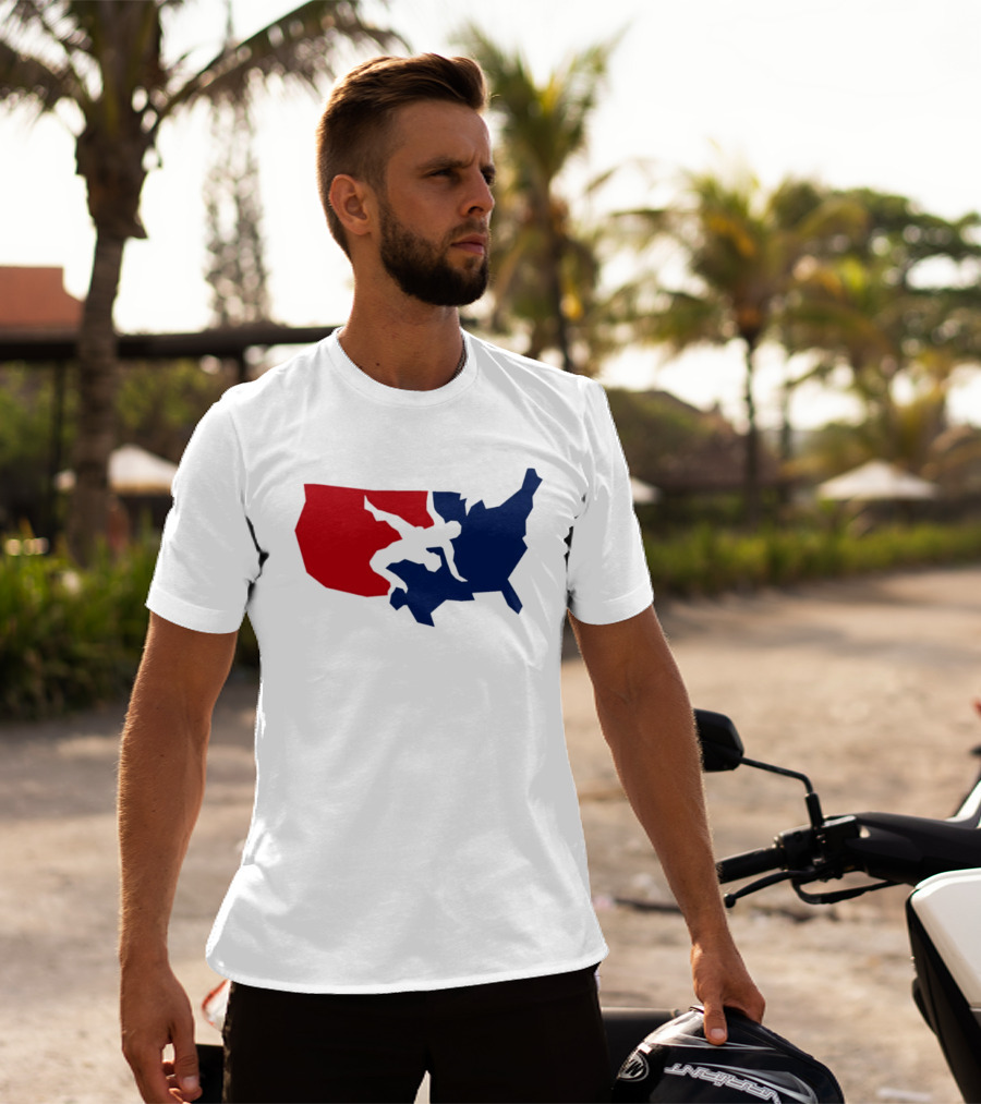 USA Wrestling Map Silhouette Red Blue T-Shirt