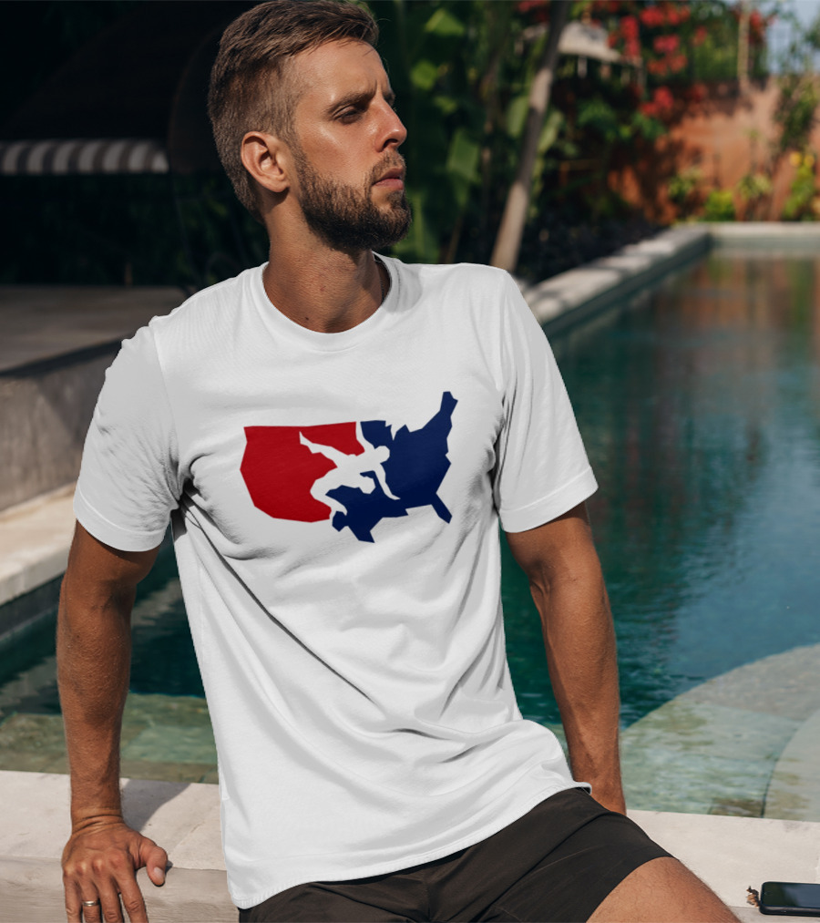 USA Wrestling Map Silhouette Red Blue T-Shirt