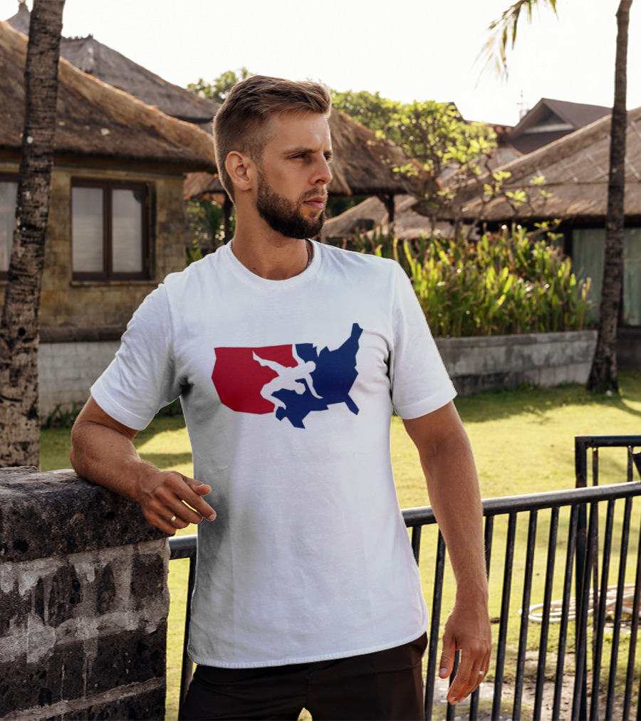 USA Wrestling Map Silhouette Red Blue T-Shirt