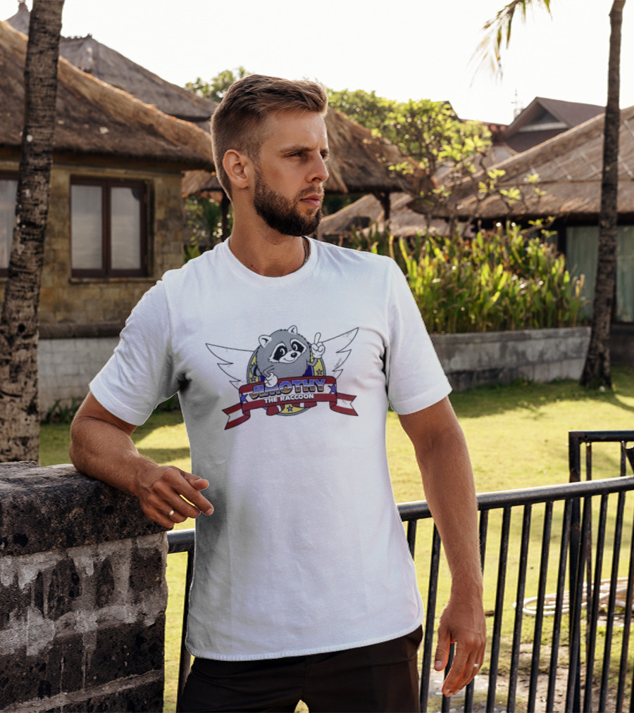 Jimothy The Raccoon Winged Star Banner Cartoon T-Shirt
