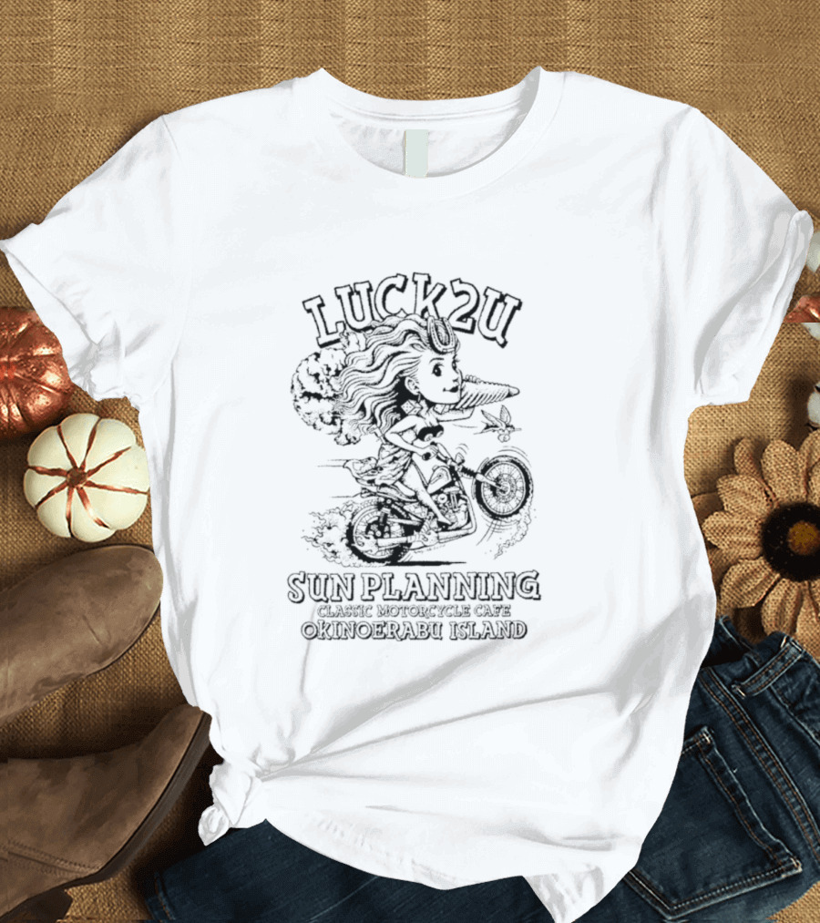 Luck2u Sun Planning Classic Motorcycle Cafe Okinoerabu Island Adventure T-Shirt