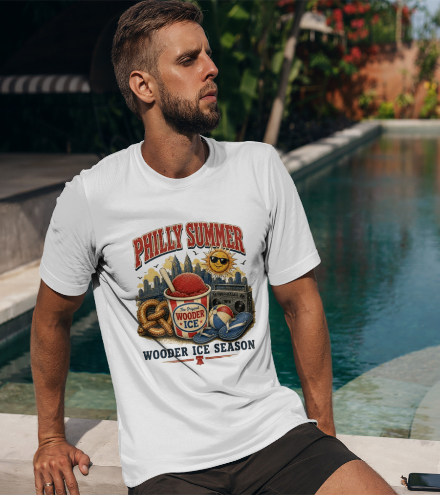 Philly Summer Wooder Ice Season With Pretzel Boombox And Sunglasses Sun T-Shirt