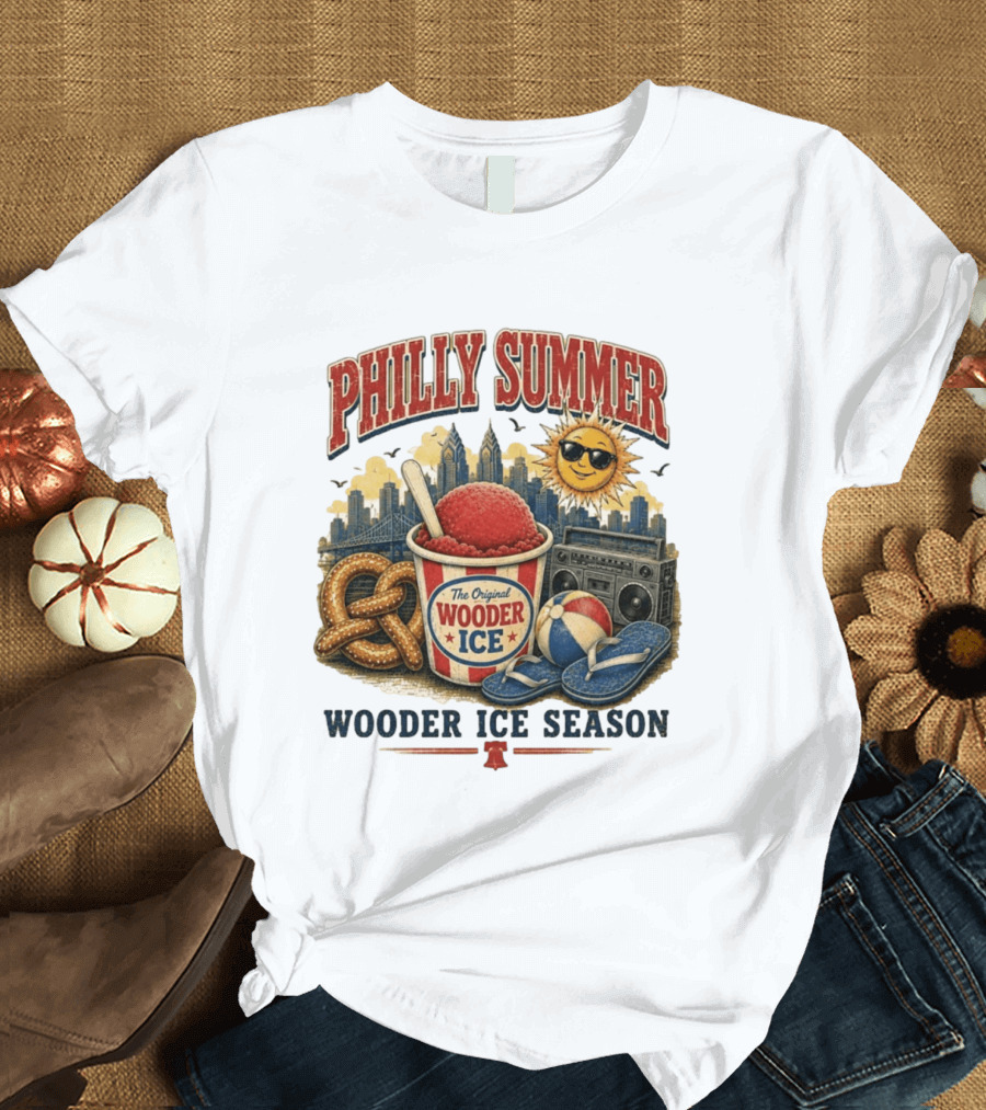 Philly Summer Wooder Ice Season With Pretzel Boombox And Sunglasses Sun T-Shirt