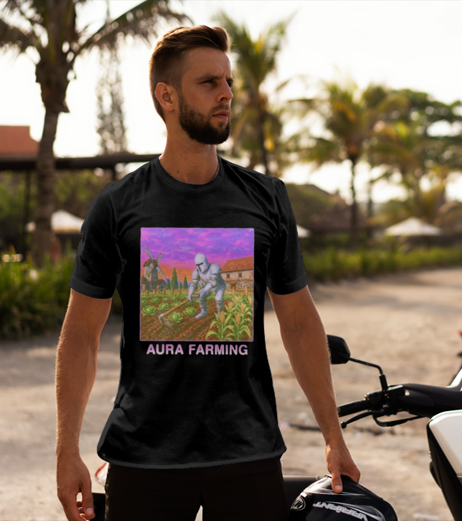 Aura Farming Knight Medieval Meme Windmill Crops Cabbage Garden T-Shirt