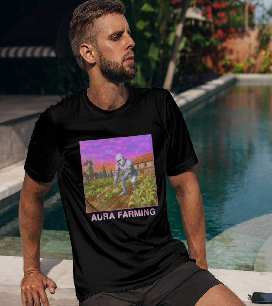 Aura Farming Knight Medieval Meme Windmill Crops Cabbage Garden T-Shirt
