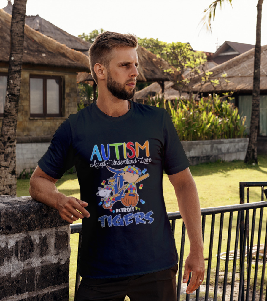 Autism Accept Understand Love Snoopy Charlie Brown Detroit Tigers T-Shirt