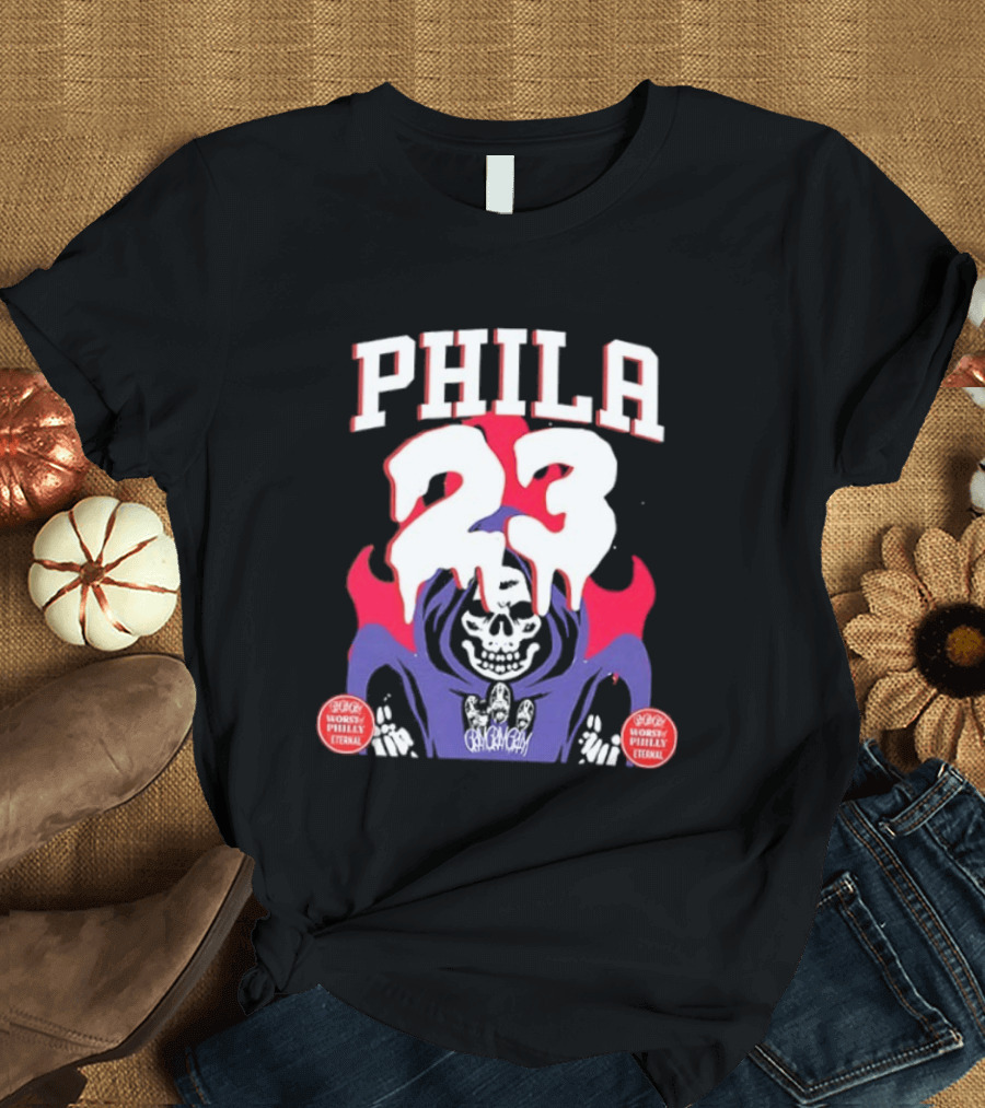 PHILA 23 Skeleton Grim Reaper Spooky Philly Worst Eternal T-Shirt