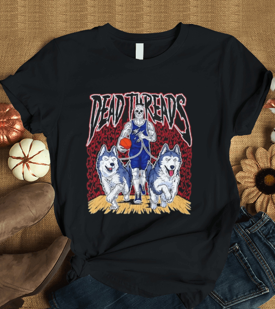 Dead Threads Skeleton Basketball Huskies Flames T-Shirt
