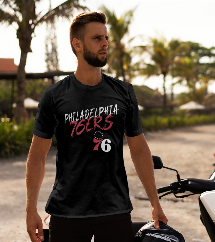 LeBron James Philadelphia 76ers Royal Hustle Name & Number 2 Sided Philadelphia 76ers 76 T-Shirt