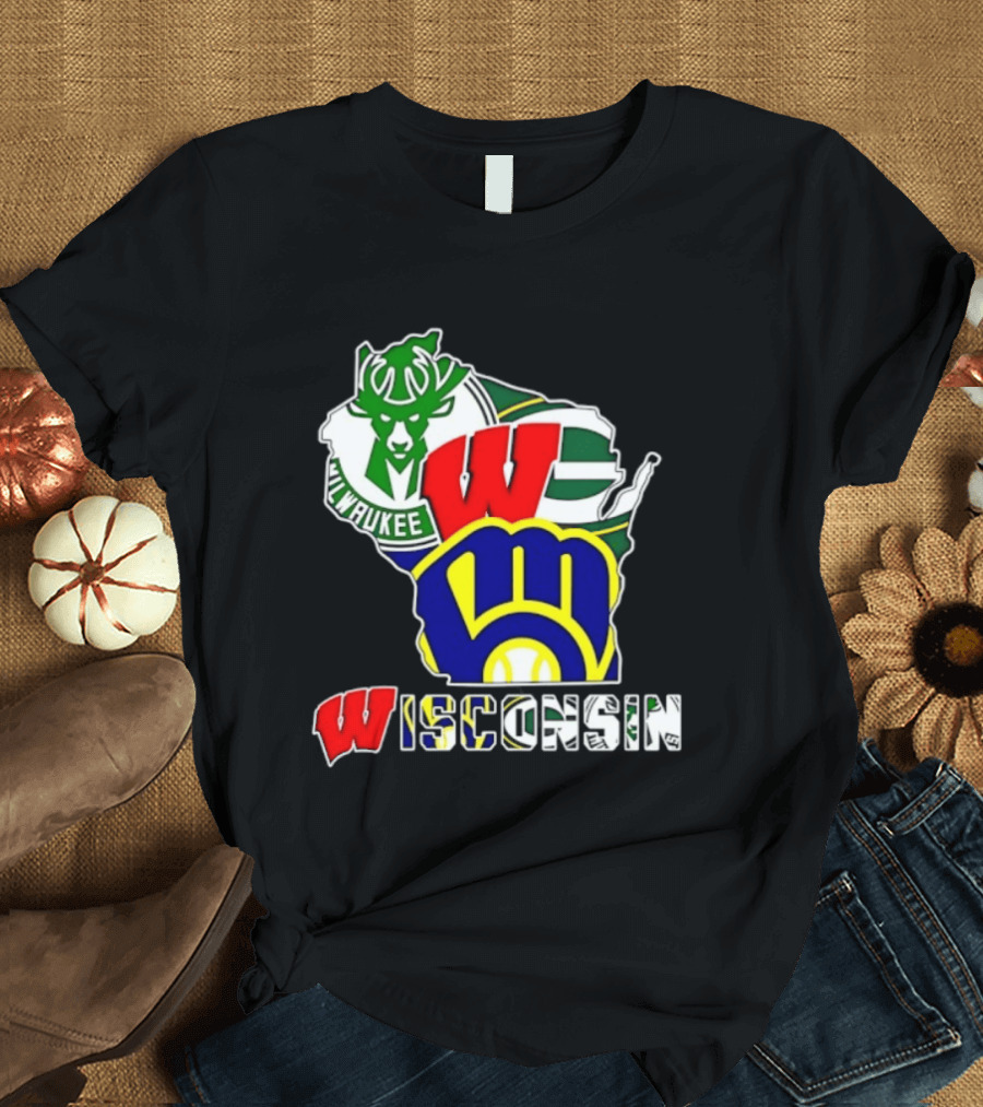 Milwaukee Bucks Green Bay Packers Milwaukee Brewers Collage Wisconsin T-Shirt